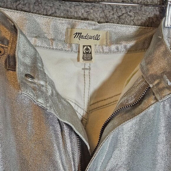 Madewell 90s Straight High-Rise Silver Metallic Jeans W30 Fitted Hip Straight Le - Picture 7 of 11